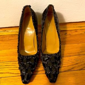 Gucci Tom Ford 2000 rare charcoal grey/black crushed velvet embellished stilleto